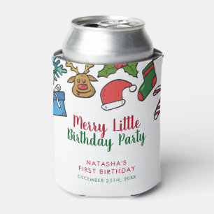 Merry Little Christmas Birthday Custom Can Cooler