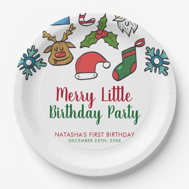 Merry Little Christmas Birthday Custom  Paper Plate (Front)