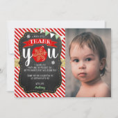 Merry Little Christmas Birthday Photo Thank You Card (Front)