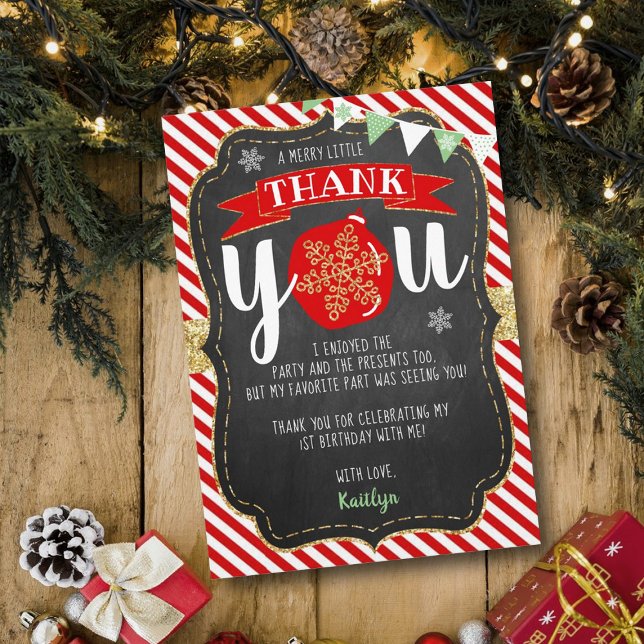 Merry Little Christmas Birthday Thank You Card (Creator Uploaded)