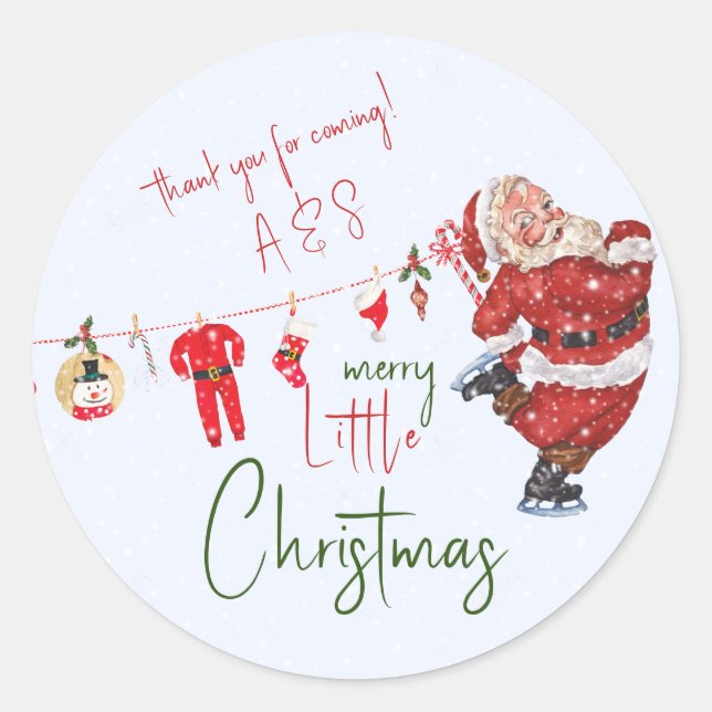 Merry Little Christmas Boy Girl Winter Baby Shower Classic Round Sticker (Front)