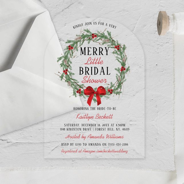 Merry Little Christmas Bridal Shower Acrylic Invitations (Creator Uploaded)