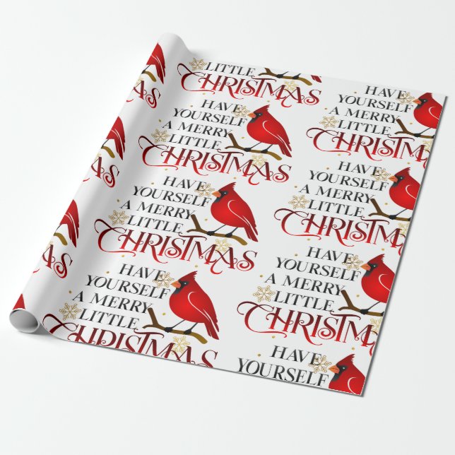 Merry Little Christmas Cardinal Wrapping Paper (Unrolled)