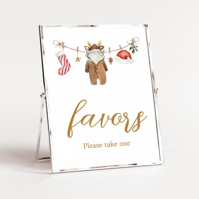 Merry Little Christmas Clothes Baby Shower Favours Poster (Merry Little Clothes Baby Shower Favors Sign)