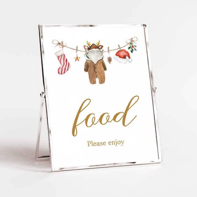 Merry Little Christmas Clothes Baby Shower Food Poster (Merry Little Clothes Baby Shower Food Sign)