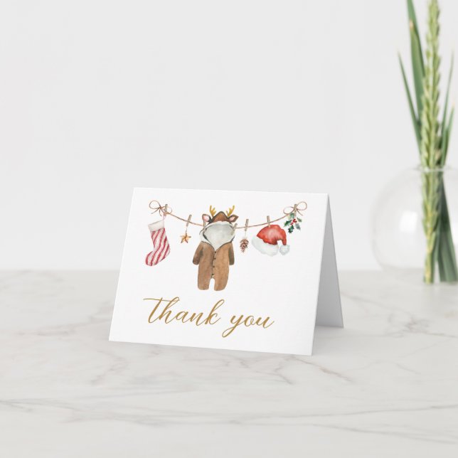 Merry Little Christmas Clothes Baby Shower  Thank You Card (Front)