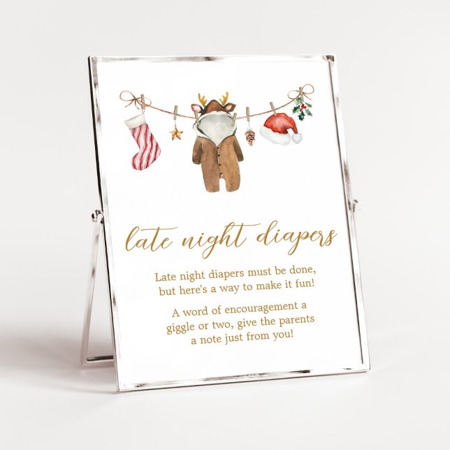 Merry Little Christmas Clothes Late Night Diapers Poster (Merry Little Clothes Baby Shower Late Night Diapers Sign)