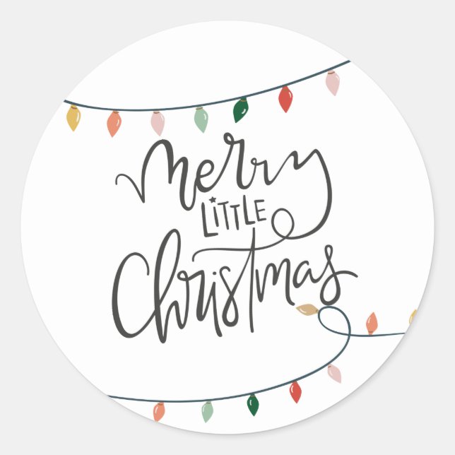Merry Little Christmas Colourful String of Lights Classic Round Sticker (Front)