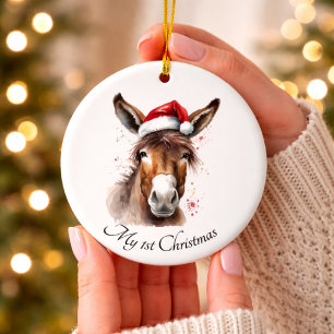 Merry Little Christmas Donkey, custom Ceramic Ornament