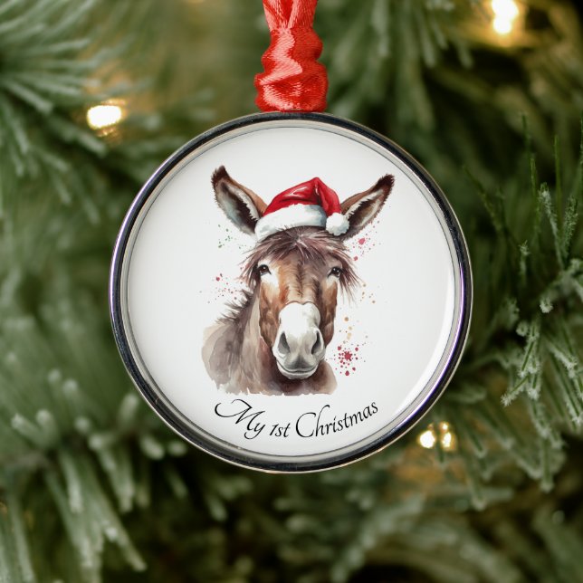 Merry Little Christmas Donkey, custom Metal Ornament (Tree)