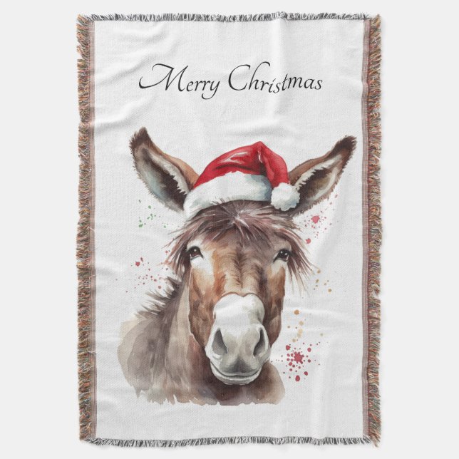 Merry Little Christmas Donkey, custom Throw Blanket (Front Vertical)