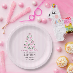 merry little christmas doodle tree baby shower paper plate