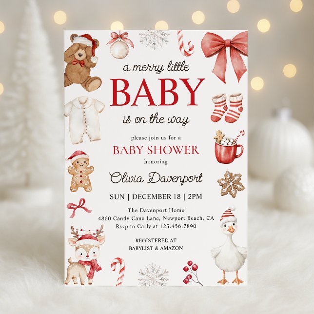 Merry Little Christmas Festive Winter Baby Shower Invitation (Creator Uploaded)