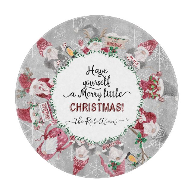 Merry Little Christmas Gnome Santas Elf Snowflakes Cutting Board (Front)