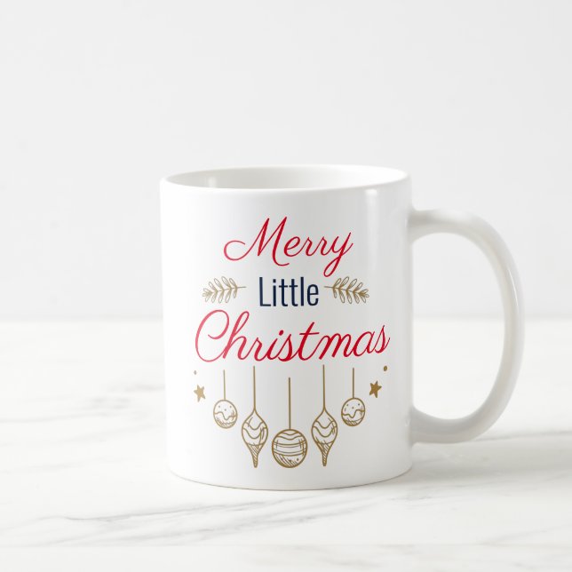 Merry Little Christmas Gold Holly Leaves Ornaments Coffee Mug (Right)