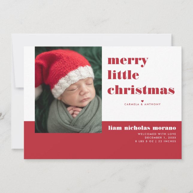 Merry Little Christmas Holiday Birth Announcement (Front)