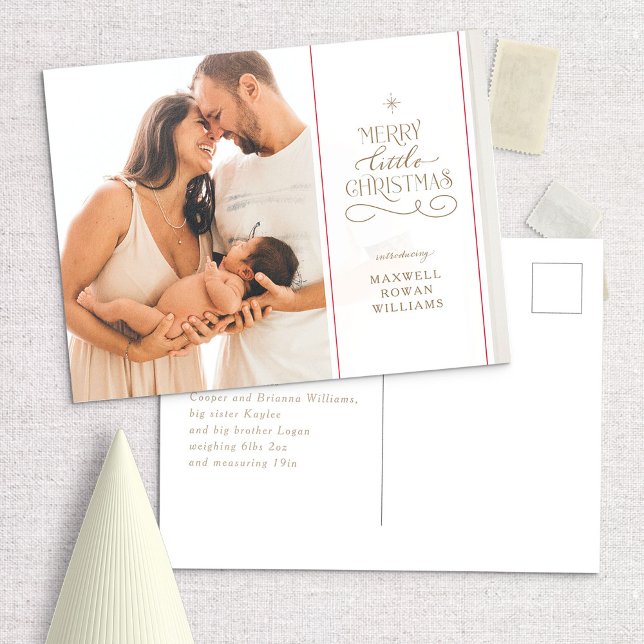 Merry Little Christmas Holiday Birth Announcement Postcard (Creator Uploaded)