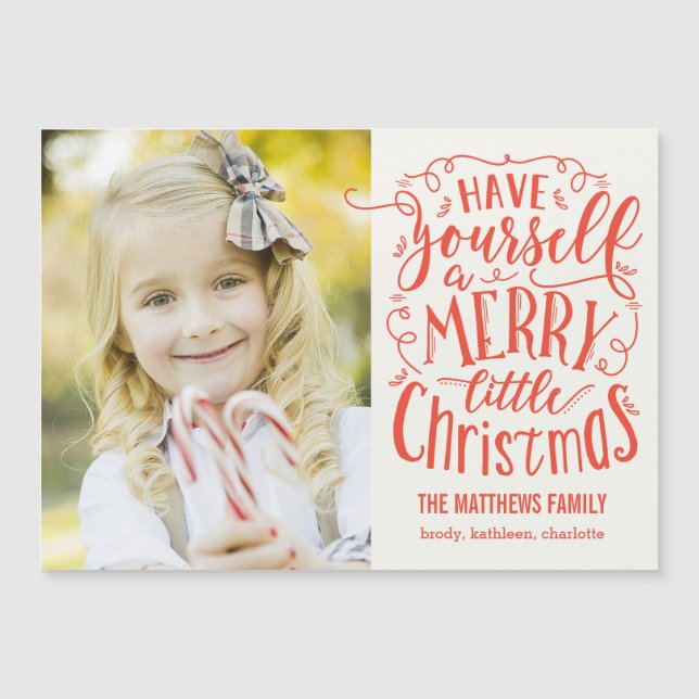 Merry Little Christmas Holiday Magnetic Card (Front)