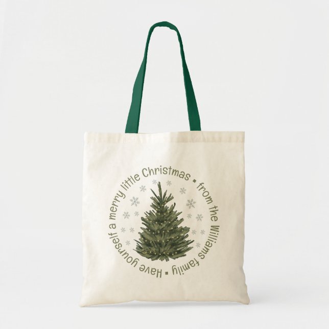 merry little Christmas, holiday tree green  Tote Bag (Front)