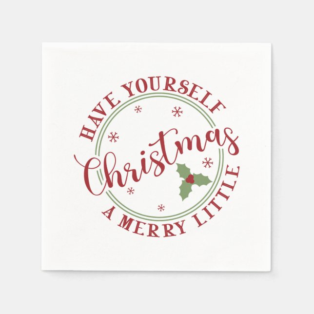 Merry Little Christmas Holly Holiday Napkin (Front)