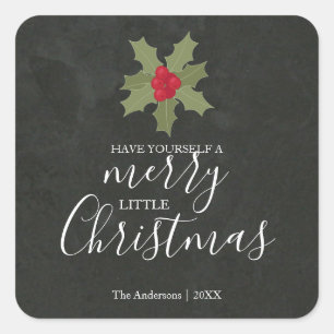 Merry Little Christmas Holly Holiday Square Sticker