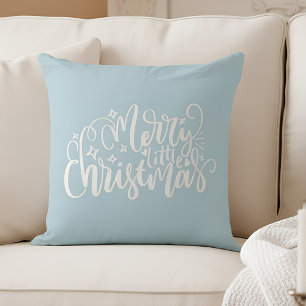 Merry little Christmas in light blue Throw Pillow