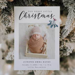 Merry Little Christmas Mistletoe Baby Photo Birth Announcement