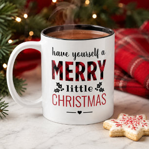 Merry Little Christmas Modern Red Buffalo Plaid Two-Tone Coffee Mug