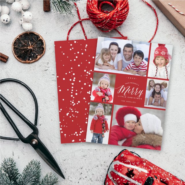 Merry Little Christmas Modern Typography 6 Photo Holiday Card (Creator Uploaded)