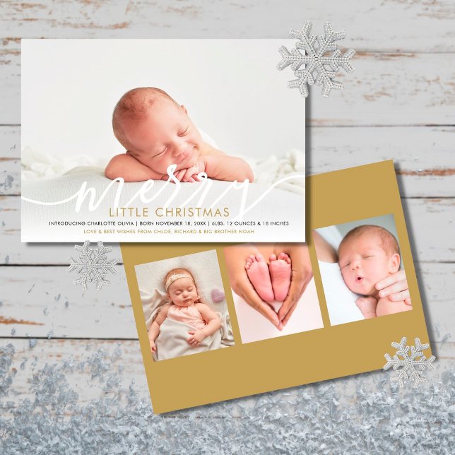 Merry Little Christmas New Baby 4 Photo Birth Announcement (Creator Uploaded)