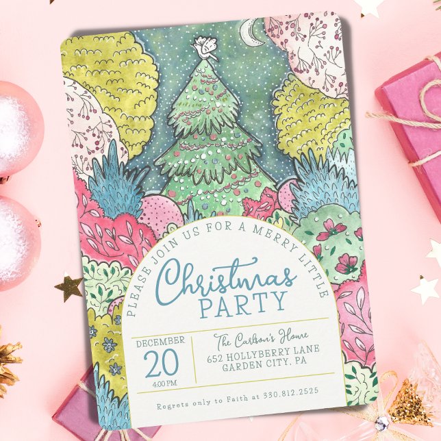 Merry Little Christmas Party Watercolor Invitation (Creator Uploaded)