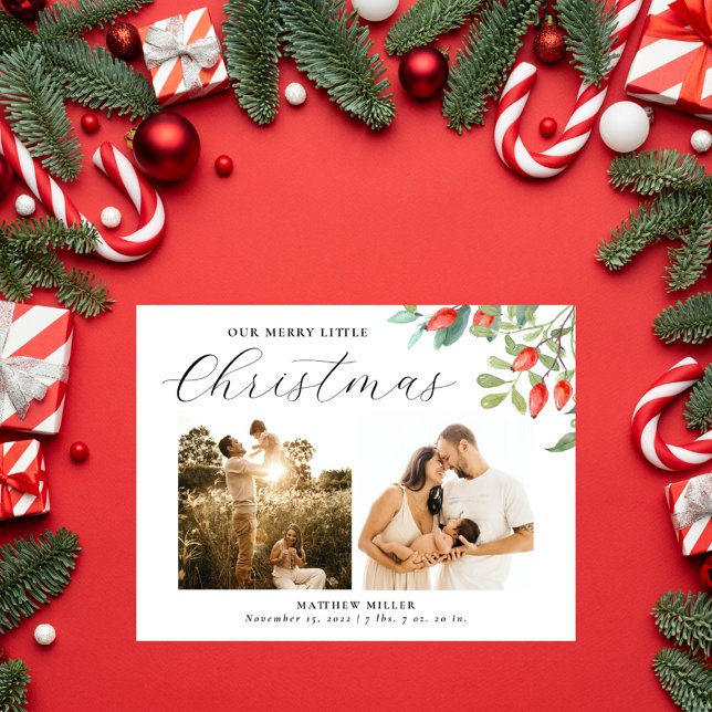 Merry Little Christmas Photo Birth Announcemement Holiday Postcard (Creator Uploaded)