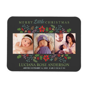 Merry Little Christmas   Photo Birth Announcement Magnet