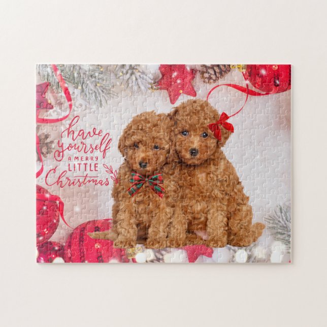 Merry Little Christmas Poodle Puppies  Jigsaw Puzzle (Horizontal)
