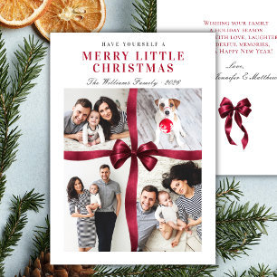 Merry Little Christmas Red Bow 4 Photo Christmas Holiday Card