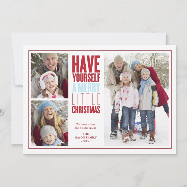 Merry Little Christmas | Red/Light Blue Holiday Card (Front)