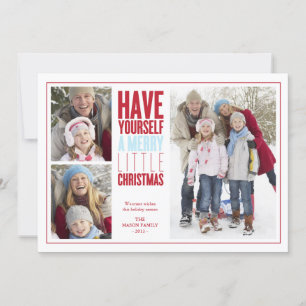 Merry Little Christmas   Red/Light Blue Holiday Card