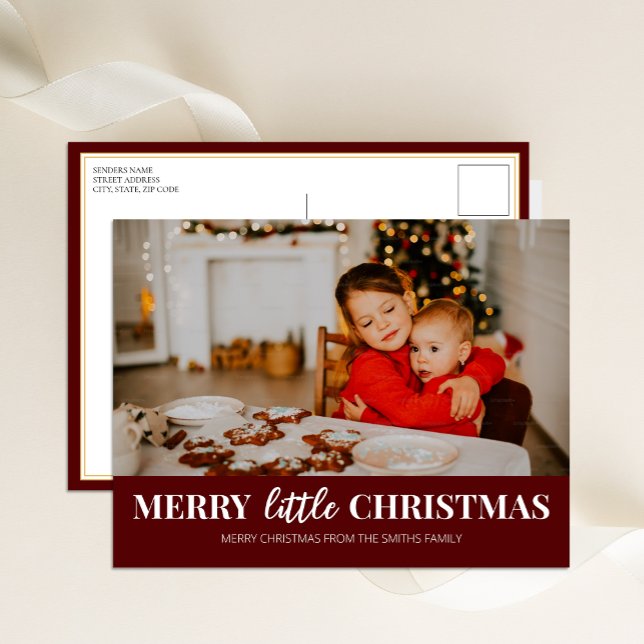 Merry Little Christmas Red Modern Script Photo Holiday Postcard (Creator Uploaded)