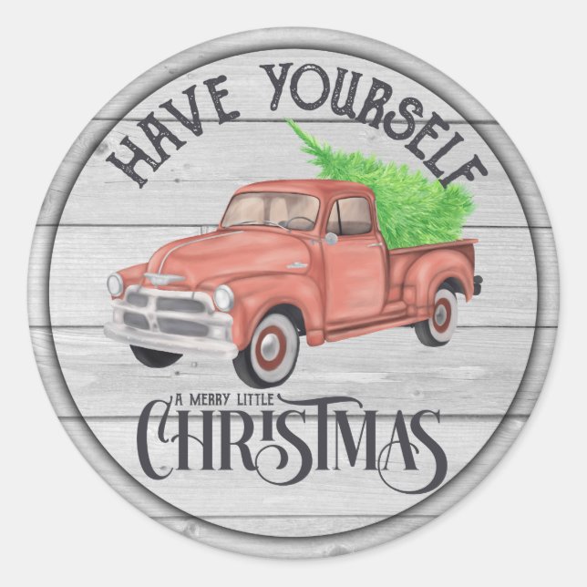 Merry Little Christmas Red Truck Classic Round Sticker (Front)