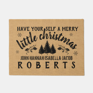 Merry Little Christmas Rustic Pines Custom Burlap Doormat