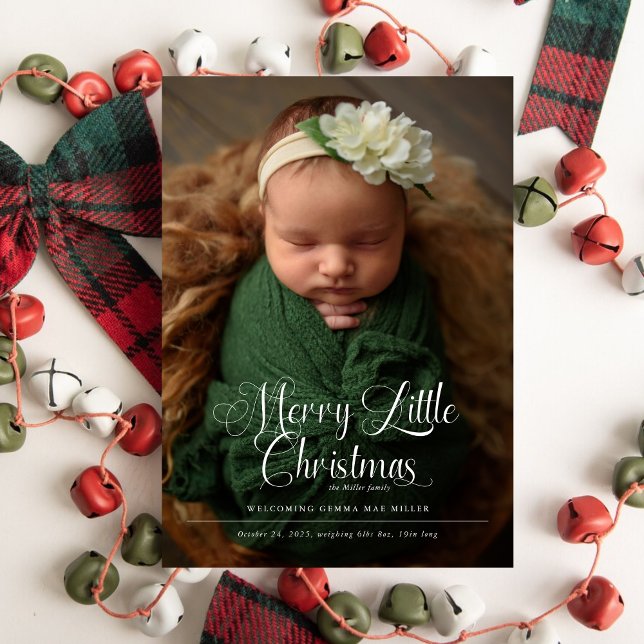 Merry Little Christmas Script Baby Photo Birth Announcement (Creator Uploaded)