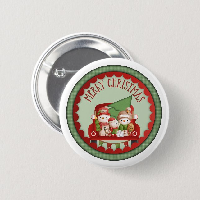 Merry Little Christmas Snow Family 6 Cm Round Badge (Front & Back)