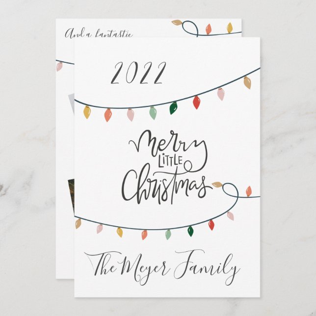 Merry Little Christmas String of Lights 4 Photo Holiday Card (Front/Back)