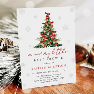 Merry Little Christmas Tree Baby Shower Invitation