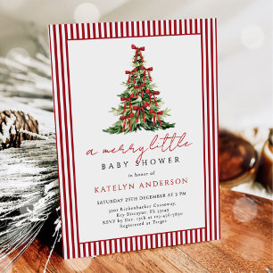 Merry Little Christmas Tree Baby Shower Invitation