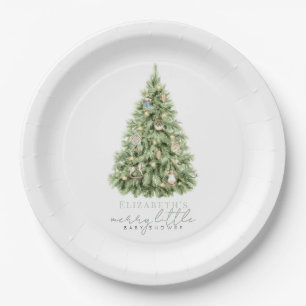 Merry Little Christmas Tree Baby Shower Paper Plate