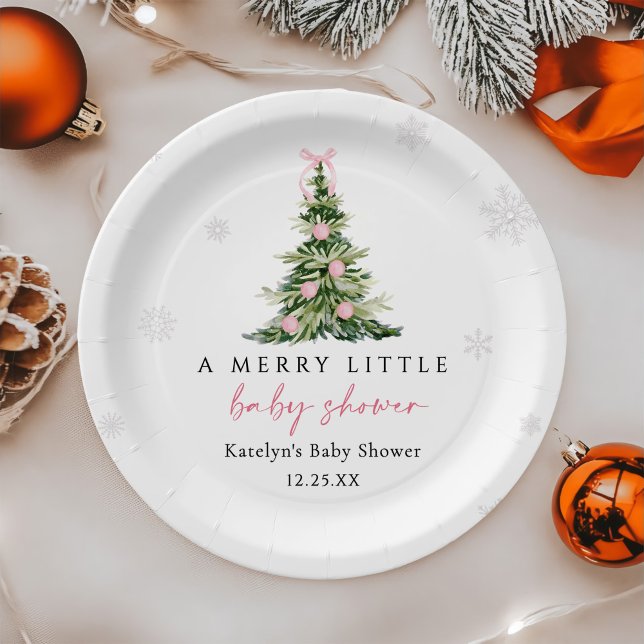 Merry Little Christmas Tree Baby Shower Paper Plate (Creator Uploaded)