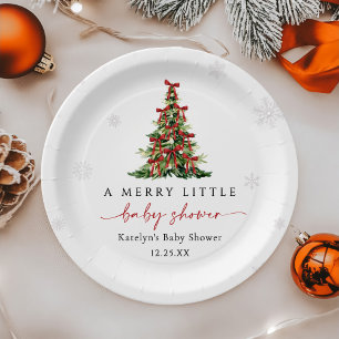 Merry Little Christmas Tree Baby Shower Paper Plate