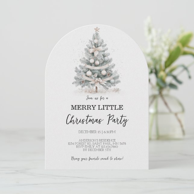 Merry Little Christmas Tree Party Invitation (Standing Front)