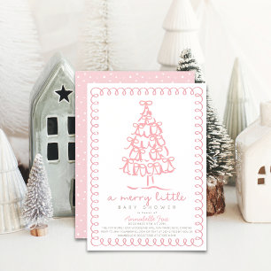 Merry Little Christmas Tree Pink Baby Shower Invitation